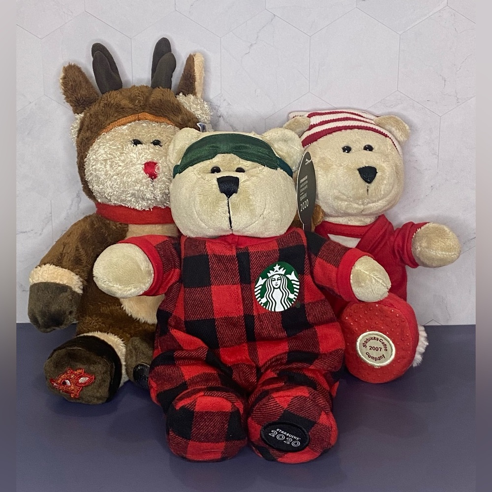LotOf3 Christmas Starbucks Bearistas: Ruldolph/RedPJs/BuffaloPJs